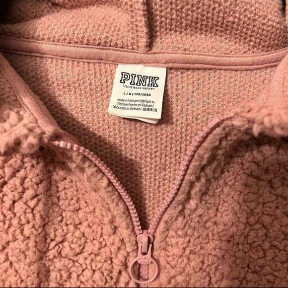 Victoria's Secret PINK Sherpa Hoodie Half Zip L Large Varsity Damsel Cozy VS - Picture 4 of 5